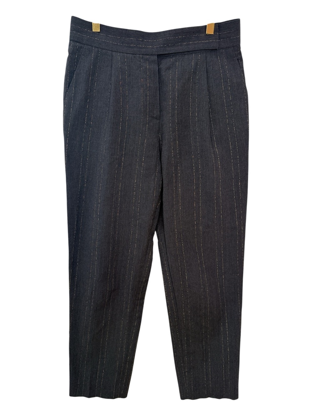 Luxury Staple: Brunello Cucinelli Gray Pinstripe Trousers Size 6 🔥